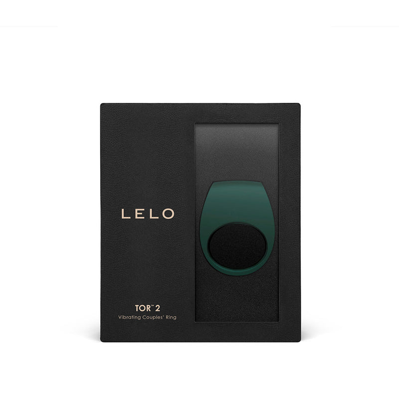 LELO Tor 2 Vibrating Cock Ring Green packaging design showcasing the product for couples' pleasure.