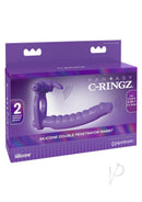 Fantasy C-Ringz Double Penetrator Rabbit Cock Ring Purple packaging with dual vibrating bullets.