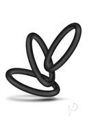 Performance VS1 Silicone Cock Rings 3 Pack Medium Black, three black silicone rings for enhanced stamina.