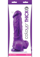 Colours Pleasures 8 Inch Thick Silicone Dildo Purple in packaging, showcasing its vivid purple color and thick design.