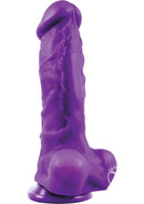 Colours Pleasures 8 Inch Thick Silicone Dildo Purple with suction cup base and satin texture.