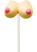 Boobie Pops Lollipop Strawberry shaped like a pair of boobies on a stick with strawberry flavor.