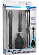 CleanStream All-In-One Shower Cleansing System Black packaging with cleansing tips and hose.