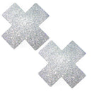 Neva Nude Silver Pixie Dust X-Factor Pasties featuring shimmering silver cross design for playful coverage.