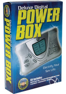 Zeus Electrosex Deluxe Digital Power Box Gray front packaging showcasing features and controls for electro stimulation.