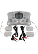 Zeus Electrosex Deluxe Digital Power Box Gray with leads and pads for electro stimulation.