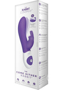 The Rabbit Company Come Hither Rabbit G-Spot Vibrator Purple packaging showcasing features and design.