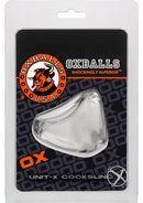 Oxballs Atomic Jock Unit-X Cock Sling Clear packaging showcasing sleek design and branding.