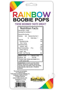 Nutrition facts for Rainbow Boobie Candy Pop Multi-Flavored Lollipop, highlighting calorie content and ingredients.