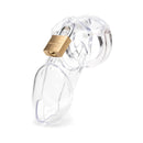 CB-X CB-6000 3.25 Inch Male Chastity Cage Clear with brass lock, ideal for beginners and long-term wear.