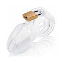 CB-X CB-6000 3.25 Inch Male Chastity Cage Clear with lock for secure wear.