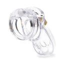 CB-X CB-3000 Clear Male Chastity Cage shown from the side, made of durable medical-grade polycarbonate.