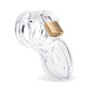 CB-X CB-3000 Clear Male Chastity Cage with lock, crafted from medical-grade polycarbonate.