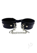 Rouge Plain Leather Adjustable Wrist Cuffs Black with removable chain and D-ring attachments.