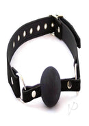 Rouge Fetish Play Leather Adjustable Ball Gag Black with rubber ball detail and adjustable strap.