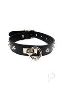 Rouge O Ring Studded Adjustable Leather Collar Black featuring spikes and a metallic O ring.
