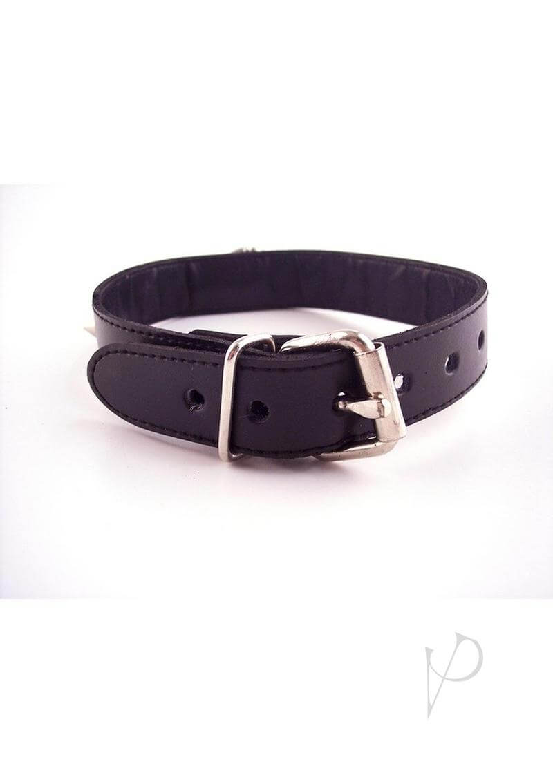Rouge O Ring Studded Adjustable Leather Collar Black, premium leather bondage accessory with buckle.