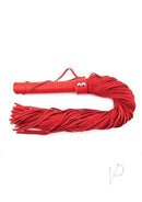 Rouge Suede Flogger with Leather Handle Red features a red suede whip with a leather handle for stylish impact.