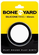 Boneyard Silicone Ring Cock Ring 1.8 Inch Black packaging with sleek design on a yellow background.