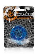 Oxballs Atomic Jock Humpballs Cock Ring Blue in packaging showcasing its stretchy and soft design.