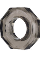 Oxballs Atomic Jock Humpballs Cock Ring Smoke shown in a clear design, featuring a flexible and comfortable fit.