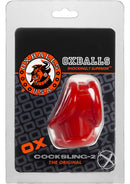 Oxballs Cocksling-2 Cock and Ball Ring Red product packaging on display.