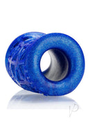 Oxballs Morph Curved Silicone Ball Stretcher Blue showcasing its thick, squishy design in vibrant blue color.