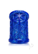 Oxballs Morph Curved Silicone Ball Stretcher Blue displayed in a close-up view, showcasing its vibrant blue color and unique design.