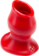 Oxballs Pig-Hole-3 Large Silicone Hollow Butt Plug Red showing its unique hollow design for enhanced sensation.