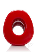 Oxballs Pig-Hole-3 Large Silicone Hollow Butt Plug Red viewed from the top, showcasing its oval hollow design.