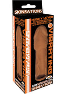 Skinsations Husky Lover 7 Inch Vibrating Extension Sleeve packaging showing lifelike texture and power bullet features.