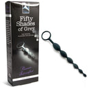 Fifty Shades Of Grey Pleasure Intensified Anal Beads Black in packaging with graduated design for beginners.
