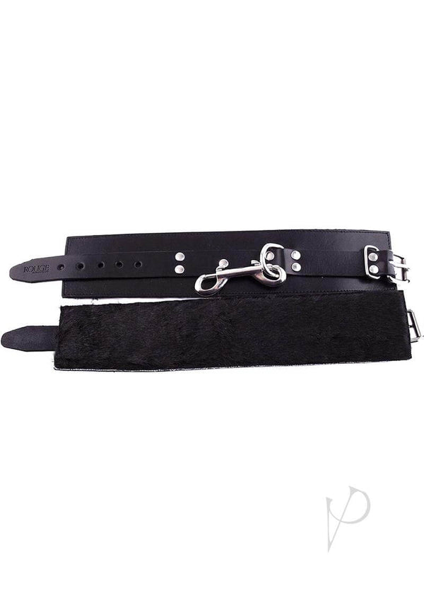 Rouge Leather Ankle Cuffs with Faux Fur Lining Black, handcrafted leather cuffs with faux fur lining, buckle straps, nickel plated hook.