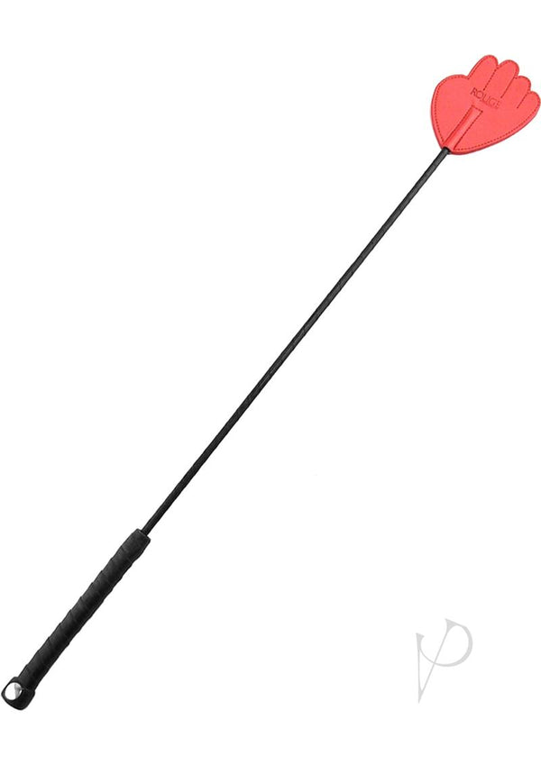 Rouge Fifty Times Hotter Leather Hand Riding Crop Red with a hand-shaped flap and leather-wrapped handle.