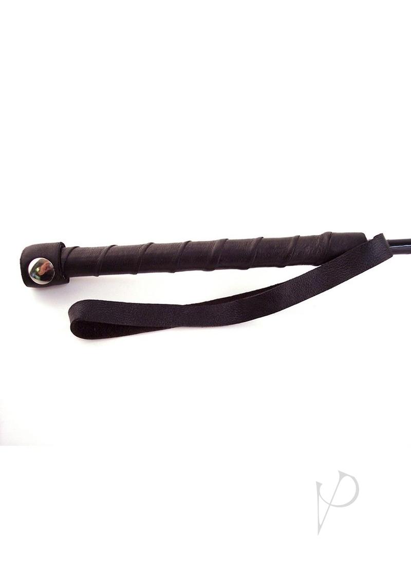 Rouge Fifty Times Hotter Leather Hand Riding Crop Red handle with braided grip and wrist strap for bondage play.