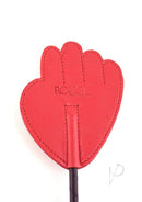 Rouge Fifty Times Hotter Leather Hand Riding Crop Red with distinctive hand-shaped flap for bondage play.