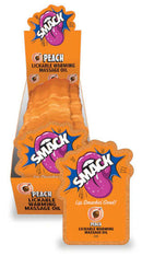 SMACK Lickable Massage Oil Peach 3 ml 36 Pc Display with vibrant packaging and individual pouches for massage.