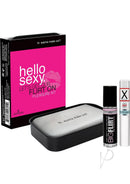 Sensuva Hello Sexy Let's Get Our Flirt On Pleasure Kit featuring playful kissing items in a charming tin.