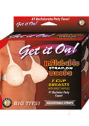 Get It On Inflatable Strap On Boobs F Cup Vanilla packaging with adjustable straps for bachelor parties