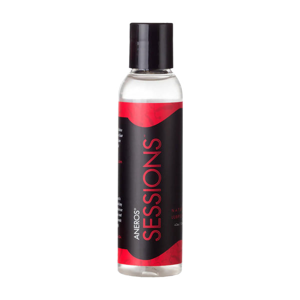 Aneros Sessions Water Based Lubricant 4.2 Oz bottle featuring sleek design and premium formula for intimate comfort.