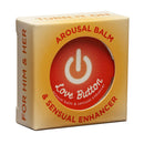 Earthly Body Love Button Arousal Balm Tin 0.3 Oz packaging for enhanced intimacy, labeled for him & her.