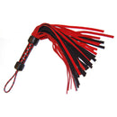 Ruff Doggie Styles Red Short Suede Flogger Checkered Grip with red and black fringes for versatile impact play.