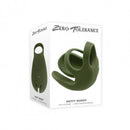 Zero Tolerance Nutty Buddy Rechargeable Silicone Dual Cock Ring in green packaging, featuring smooth silicone design.