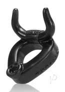 Oxballs Bull Silicone Cock Ring Black with horned design, smooth silicone for comfort and support.