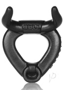 Oxballs Bull Silicone Cock Ring Black featuring bold horned design and stretchy silicone for comfort and support.