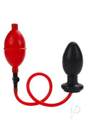 Expandable Butt Plug Black and Red with red pump bulb and black inflatable plug for customized stretching sensations.