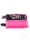 Rouge Padded Leather Adjustable Wrist Cuffs Black and Pink shown from above with silver chain and buckle.