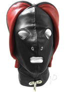 Rouge Leather Fly Trap Mask Adjustable Black & Red featuring a unique zip-front design in soft leather.