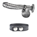 Blue Line Men Adjustable Snap Cock Ring next to a realistic silicone penis.