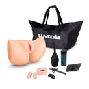 Luv Dollz Remote Spread Eagle Pussy and Ass Masturbator with accessories in a black bag.